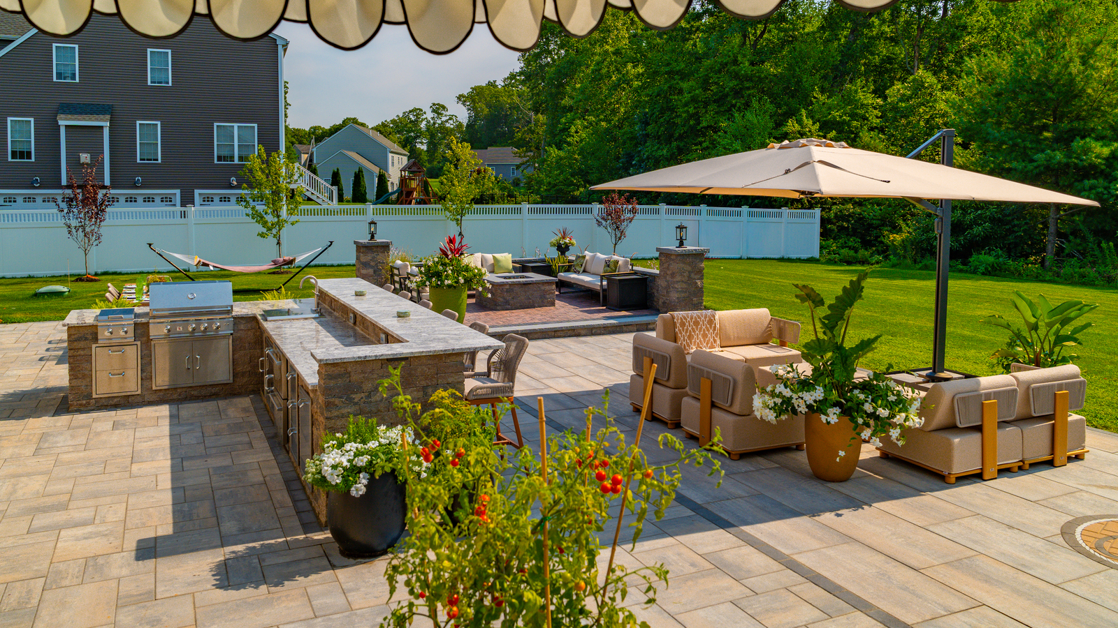 Patio Construction with Custom Outdoor Kitchen in Milford, MA